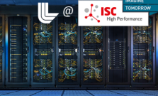 An image of a supercomputer, with a logo that reads "Lawrence Livermore Lab at ISC"