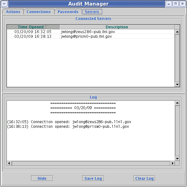 Audit manager servers tab