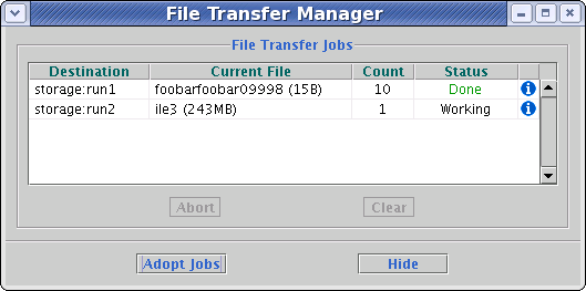 Transfer Manager dialog pop-up