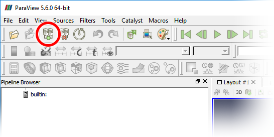 A screenshot highlighting the location of the Connect icon in ParaView.