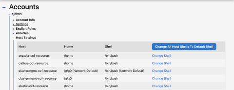 A view of cjohns' host settings with links to edit each host and a link to revert all hosts' shells back to default. 