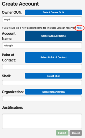 Highlighted version of the Create Account dialog