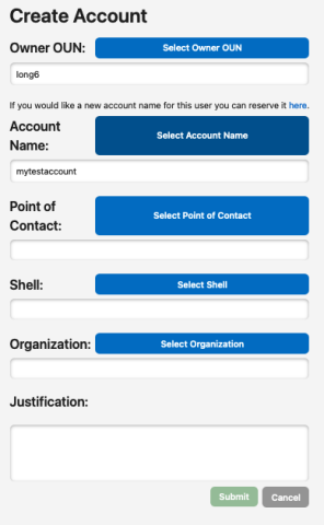 Create Account dialog