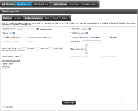 MyLC’s Job Management interface to create a new job. 