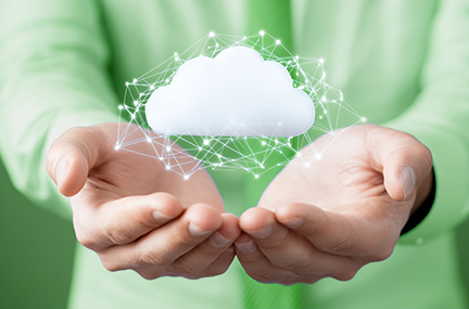 Man "holding" a cloud with data lines