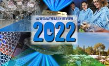 A showcase of various lab achievements over the past year, with a box in the middle that reads, "Newsline Year in Review 2022"