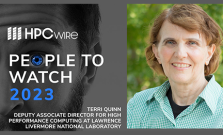 An image of Terri Quinn next to text that reads "HPC Wire People to Watch 2023"