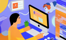 An illustration of a woman working at her computer