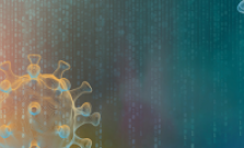 Decorative image with covid molecule on patterned background