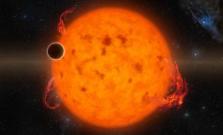 An artist’s conception of the exoplanet K2-33b, a 10-Myr-old, Jupiter-sized planet, transiting in front of its active host star.