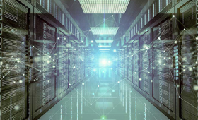 stylized image of supercomputer racks