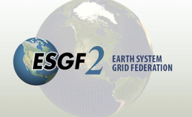 A picture of the globe, with the logo for ESGF2 overlaid, and the text "Earth System Grid Federation"