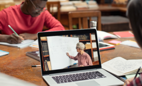 An online tutorial being given in a classroom