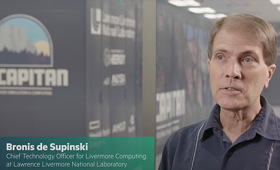 Bronis in front of the machine room window with El Capitan in the backgrounds