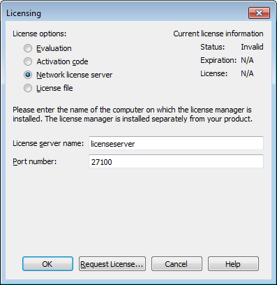 Example of Network License Setup Window