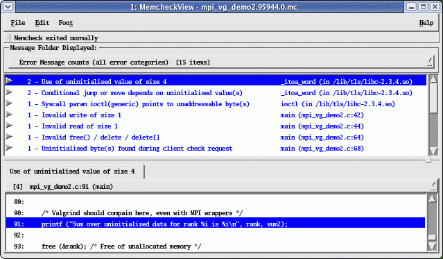 Message counts show how many times the function generating each message was called.