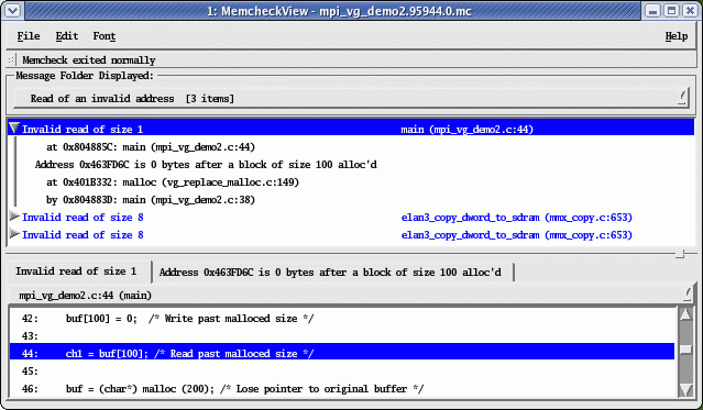 Read of an invalid address one byte past the end of malloced data. 