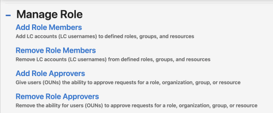 The Requests menu in IDM, specifically the Manage Role sub-menu