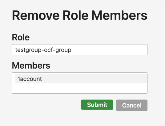 A request to remove a member from a role with a green submit button