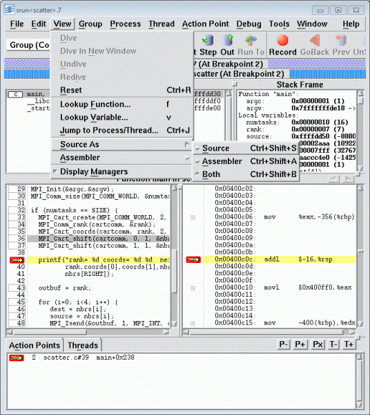 Source View Example of source and assembler