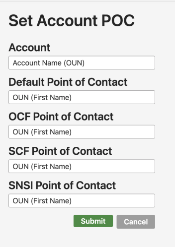 anonymized screenshot of how to Set Account POC