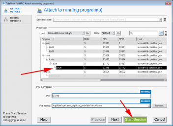 start session dialog