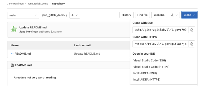 screenshot of git clone on GitLab