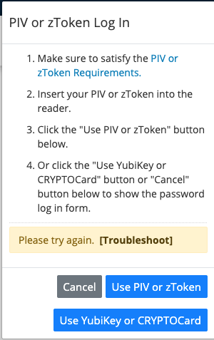 LANL web login selection screen LANL web login selection screen
