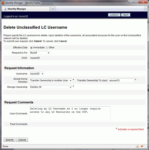 Delete unclassified LC username menu, screenshot