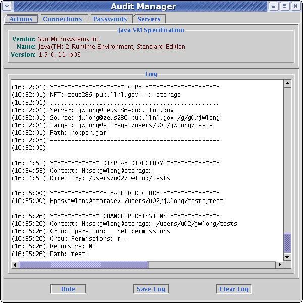 Audit manager window