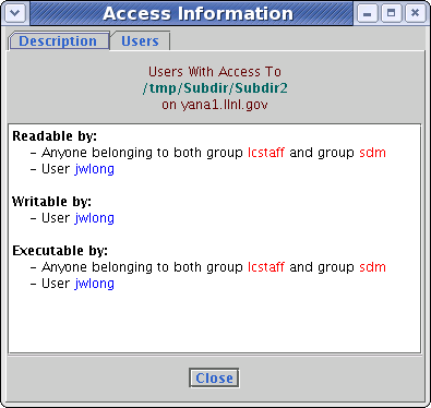 Access information window