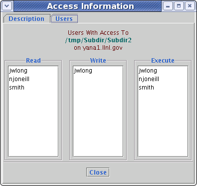 Users tab within Access Information dialog