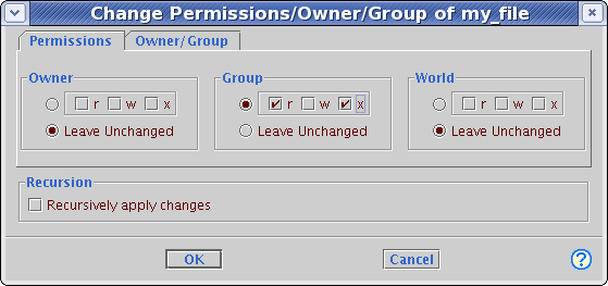 Change permissions dialog window