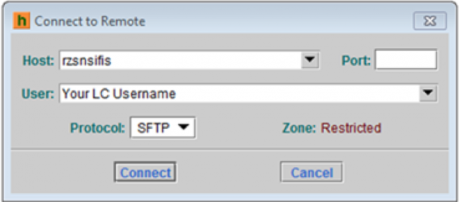 connect to remote dialog box, screenshot