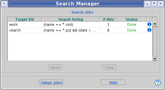 Search manager window