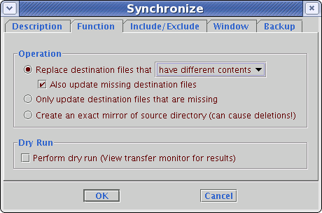 Synchronize function tab