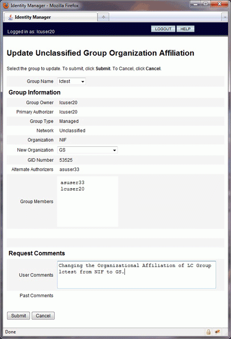 update unclassified group organization menu, screenshot
