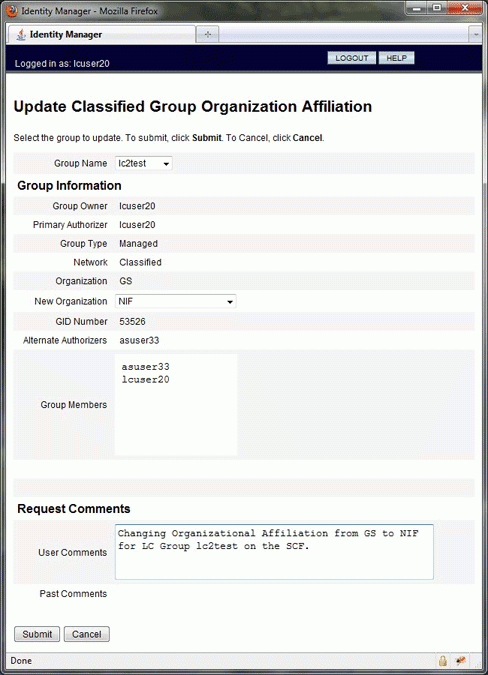 update classified group organization menu, screenshot