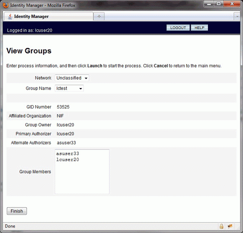 groups menu, screenshot