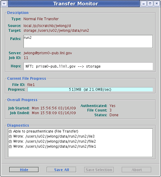 Transfer Monitor dialog pop-up