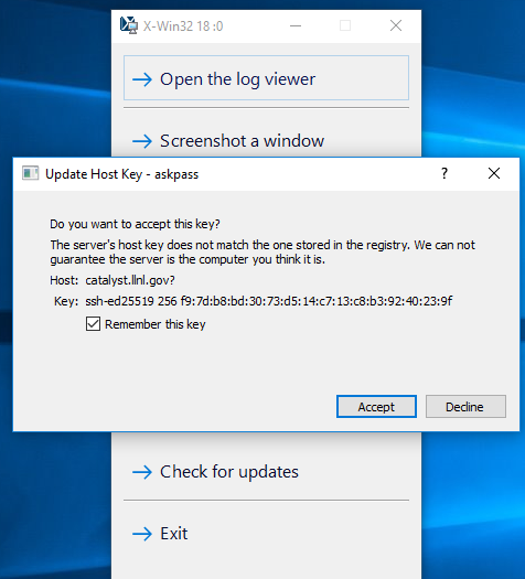 Update Host Key dialog box window, screenshot