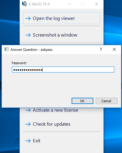 password window, screenshot